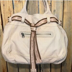GAP LARGE and in charge Cream Canvas Shoulder Bag with Brown Accents